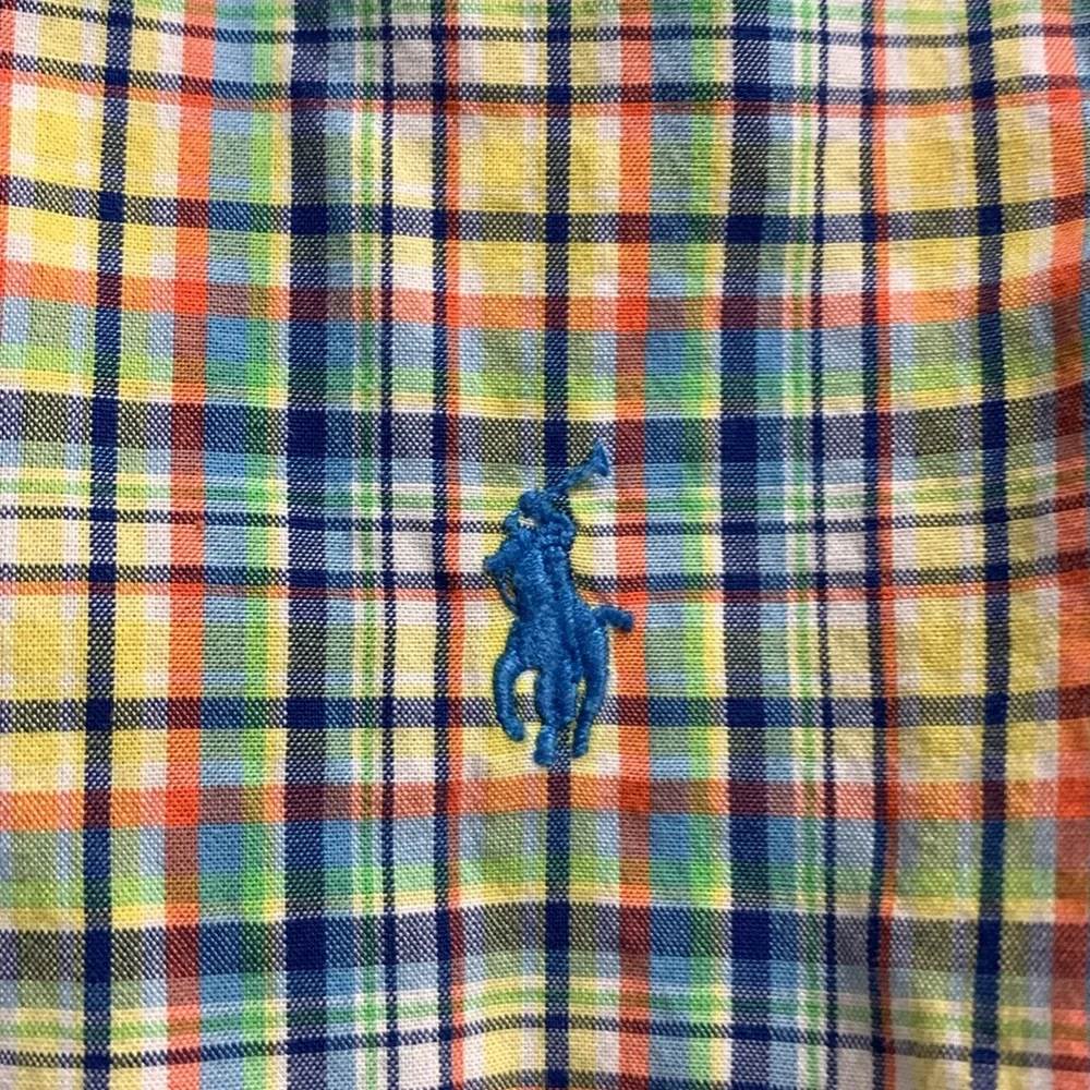Ralph Lauren Plaid Button Down Easter Shirt Blue Yellow Orange Size 4/4T Cotton